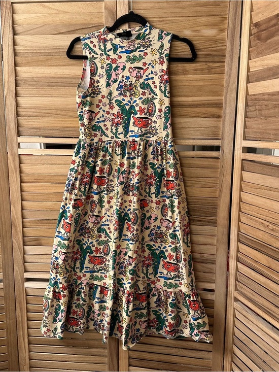 Nooworks Dresses & Skirts - Nooworks Cream Lolita Bug Out Aga Giecko Ruffle Novelty Midi Dress M